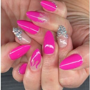Hot Pink Stiletto Nail Art with Rhinestones